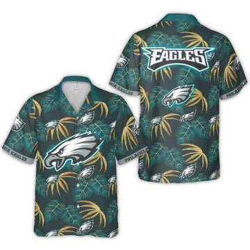 Philadelphia Eagles Logo With Tropical Leaves Hawaiian Shirt – Moonbestprint