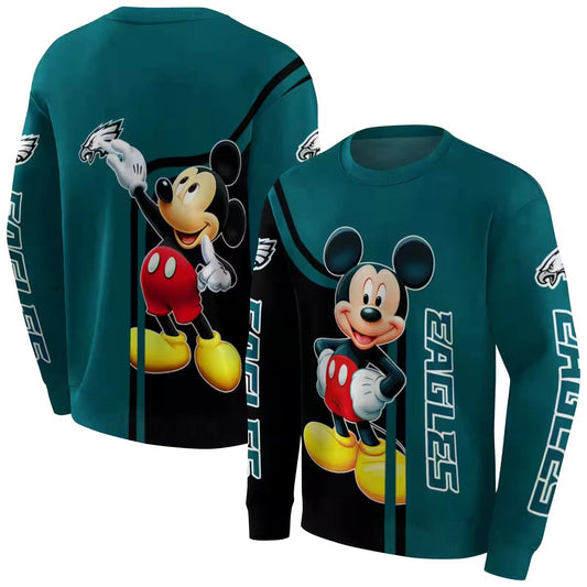 Philadelphia Eagles Mickey Mouse Green Black Aop Sweatshirt - Moonbestprint