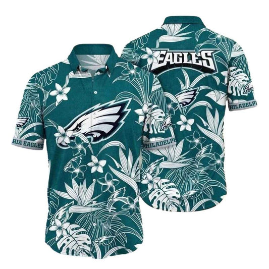 Philadelphia Eagles Monochrome Botanicals Hawaiian Shirt - Moonbestprint