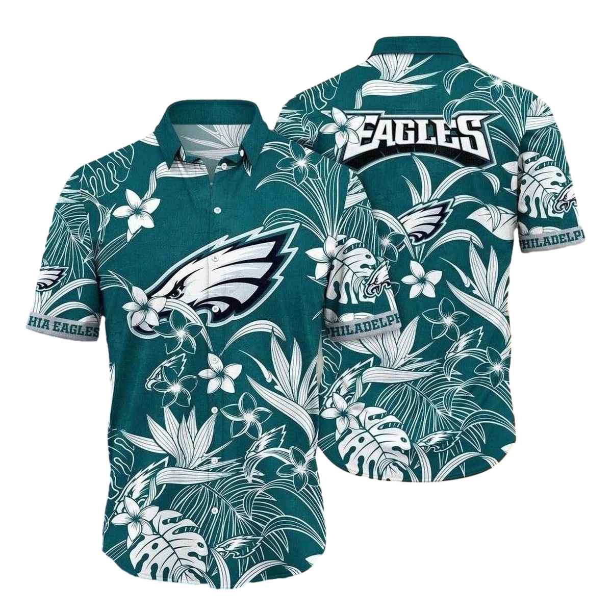 Philadelphia Eagles Monochrome Botanicals Hawaiian Shirt - Moonbestprint