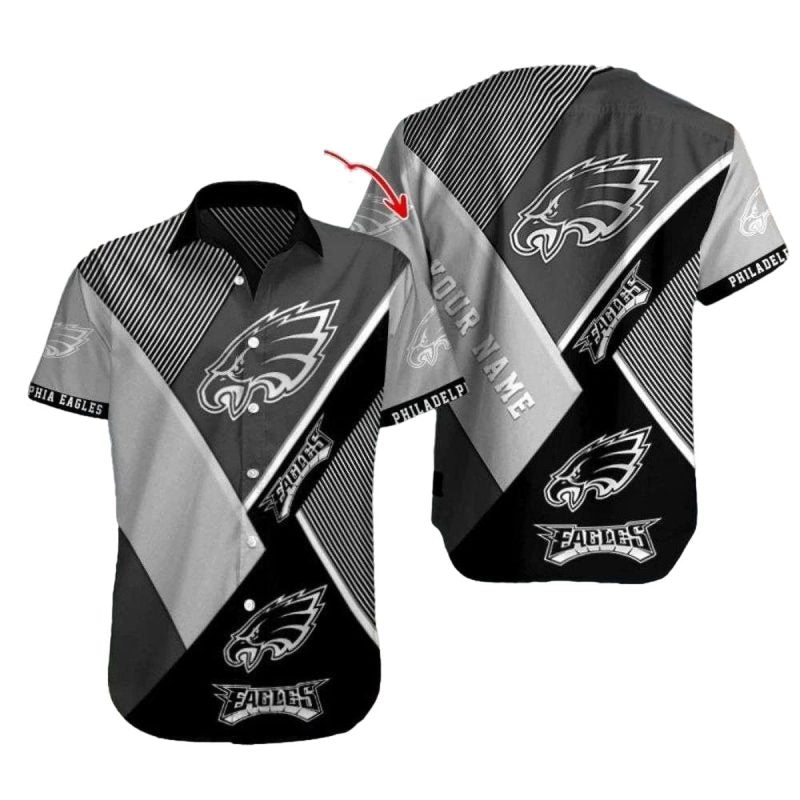Personalized Philadelphia Eagles Monochrome Precision Hawaiian Shirt - Moonbestprint