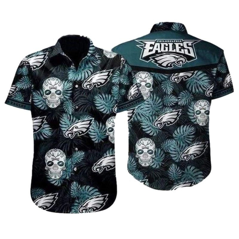 Philadelphia Eagles Nightshade Skulls Palm Leaves Hawaiian Shirt - Moonbestprint