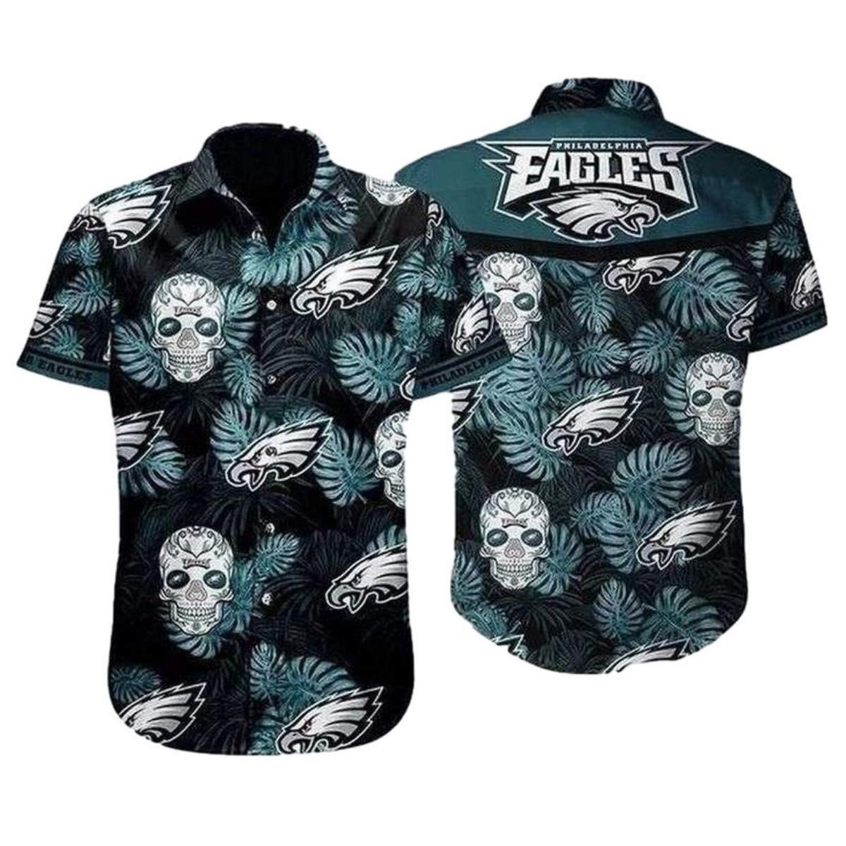 Philadelphia Eagles Nightshade Skulls Palm Leaves Hawaiian Shirt - Moonbestprint