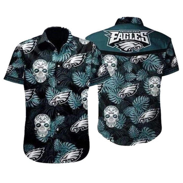 Philadelphia Eagles Nightshade Skulls Palm Leaves Hawaiian Shirt - Moonbestprint