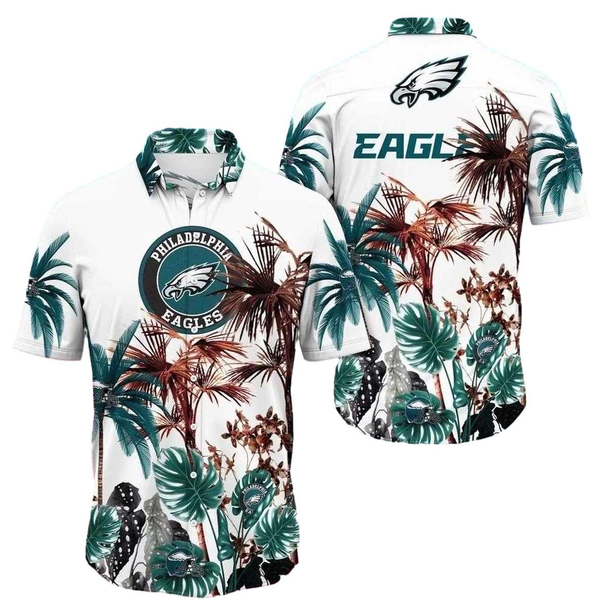 Philadelphia Eagles Palm Tree White Aloha Hawaiian Shirt - Moonbestprint