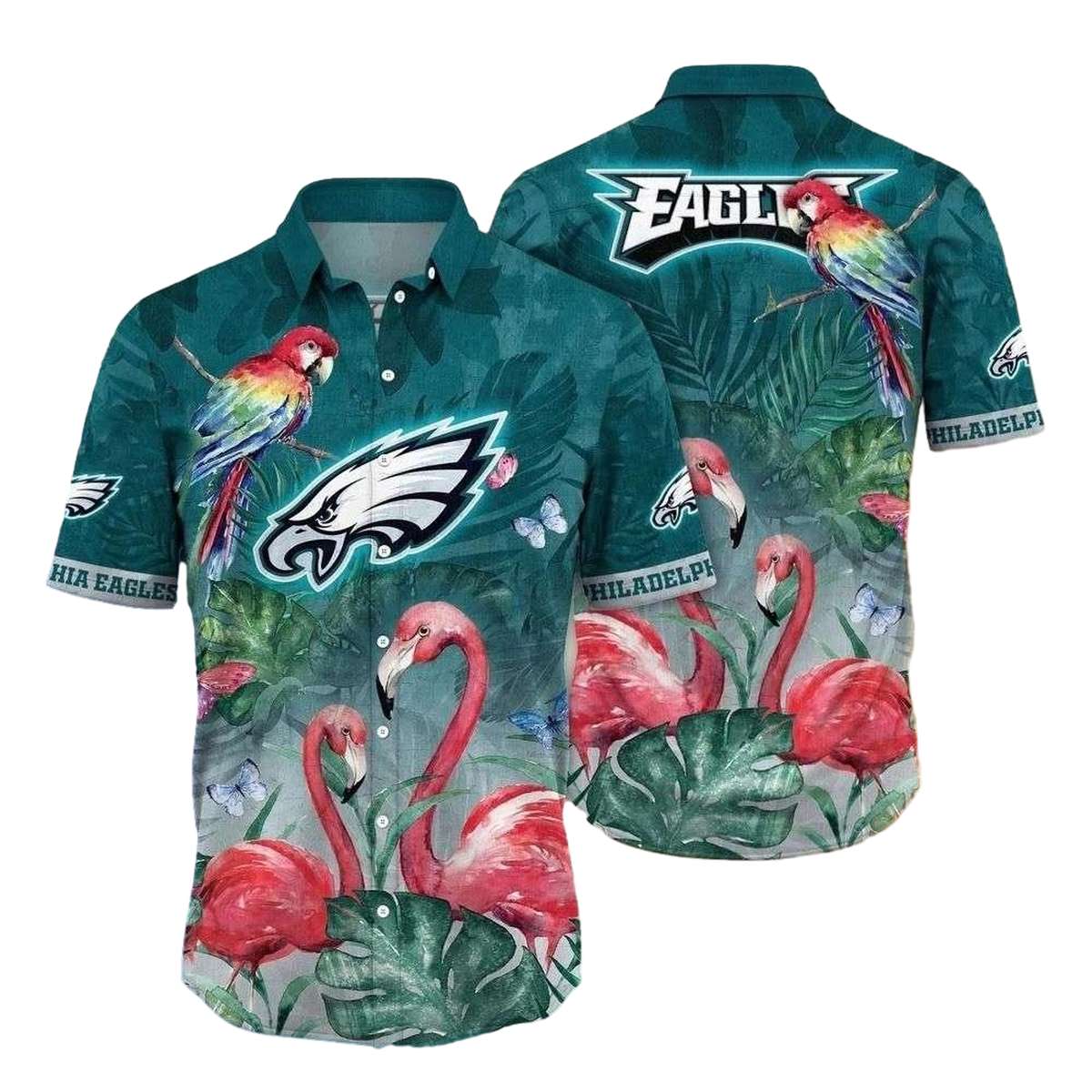Philadelphia Eagles Paradise Flight Flamingo Hawaiian Shirt - Moonbestprint
