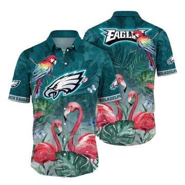 Philadelphia Eagles Paradise Flight Flamingo Hawaiian Shirt - Moonbestprint