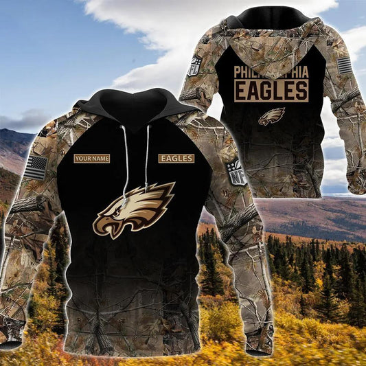 Philadelphia Eagles Personalized Hunting Camo 3D Hoodie, NFL Hoodie Moonbestprint