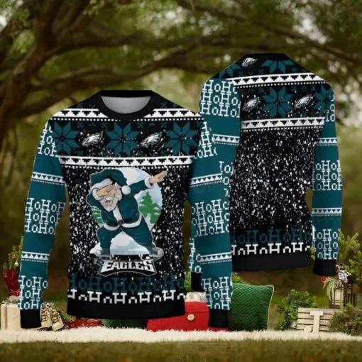 Philadelphia Eagles Santa Claus Dabbing Ugly Christmas Sweaters, NFL Chritsmas Sweater Moonbestprint