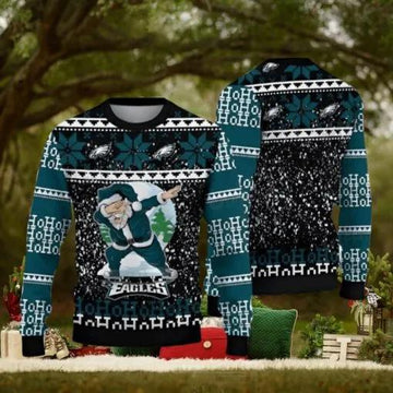 Philadelphia Eagles Santa Claus Dabbing Ugly Christmas Sweaters, NFL Chritsmas Sweater Moonbestprint