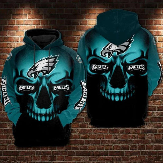 Philadelphia Eagles Skull NFL 3D Hoodie, NFL Hoodie Moonbestprint