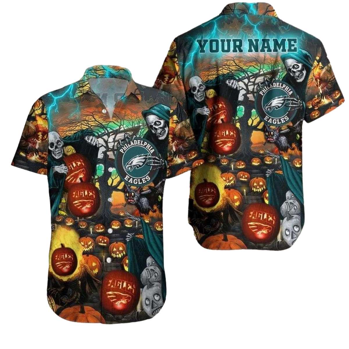 Personalized Philadelphia Eagles Spooky Touchdown Halloween Hawaiian Shirt - Moonbestprint