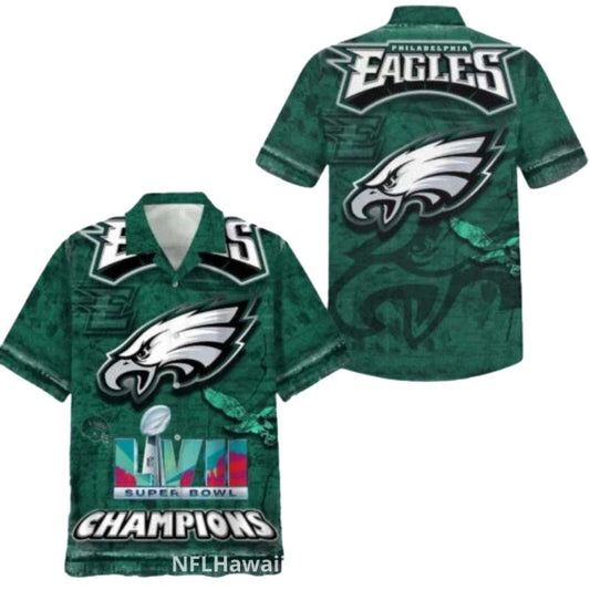 Philadelphia Eagles Sb Champions Emerald Hawaiian Shirt - Moonbestprint