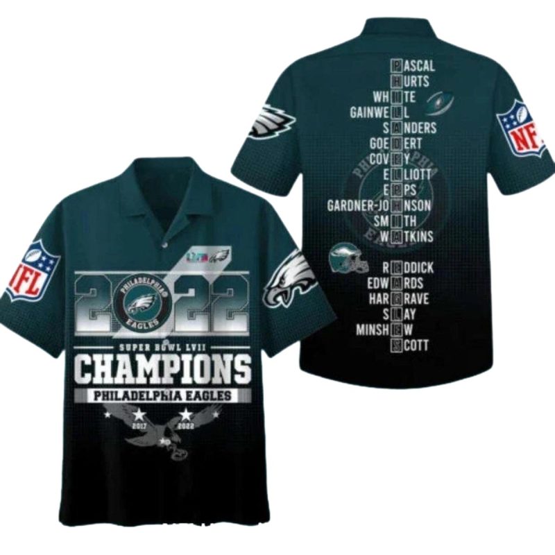 Philadelphia Eagles Sb Lvii Champions Hawaiian Shirt - Moonbestprint