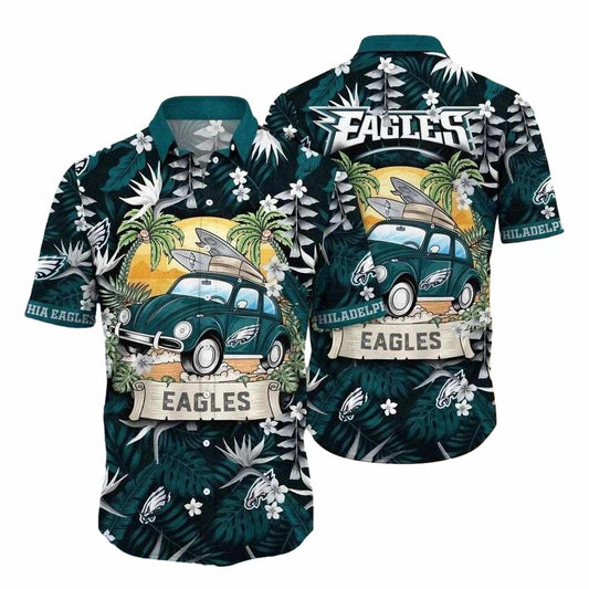Philadelphia Eagles Surfing Up Vintage Car Tropical Hawaiian Shirt - Moonbestprint