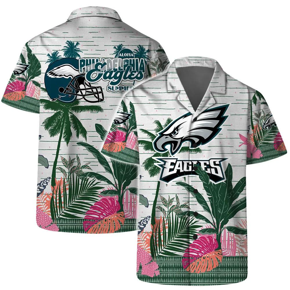 Philadelphia Eagles Team Logo Pattern Aloha Colorful Retro Hawaiian Shirt, NFL Hawaiian Shirt Moonbestprint
