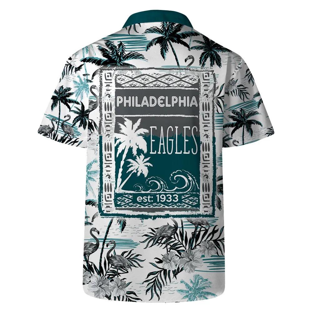 Philadelphia Eagles Team Logo Pattern Flamingo Hibiscus Hawaiian Shirt, NFL Hawaiian Shirt Moonbestprint