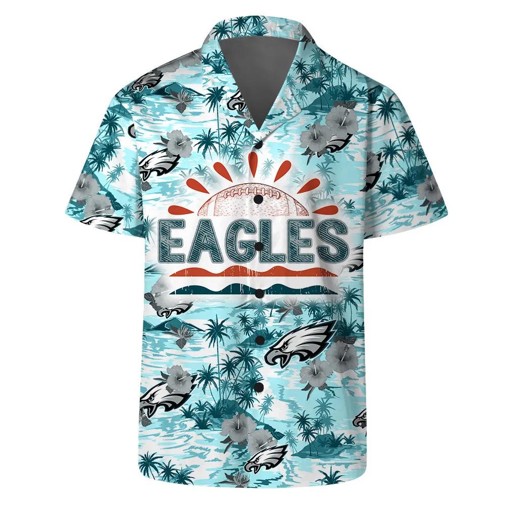 Philadelphia Eagles Team Logo Pattern Football Hawaiian Shirt, NFL Hawaiian Shirt Moonbestprint