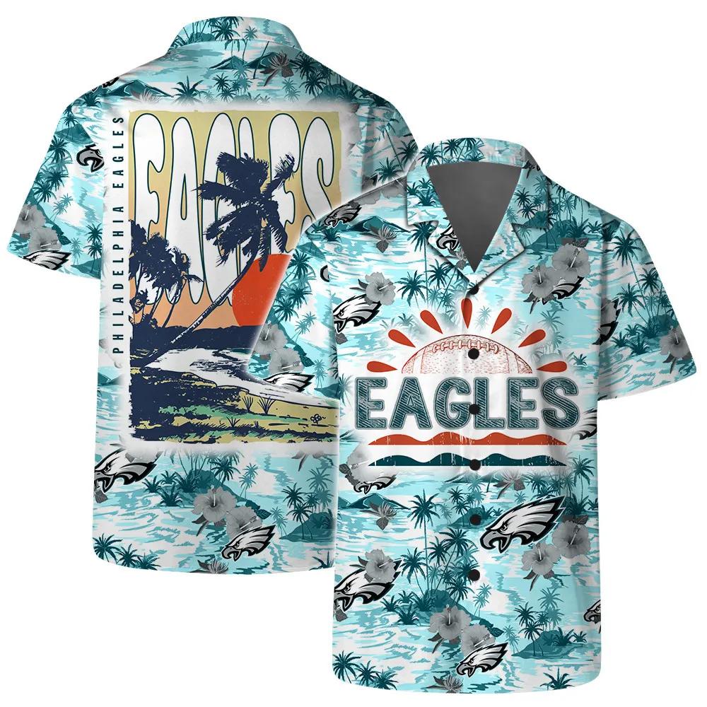 Philadelphia Eagles Team Logo Pattern Football Hawaiian Shirt, NFL Hawaiian Shirt Moonbestprint