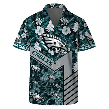 Philadelphia Eagles Team Logo Pattern Hibiscus Flower Hawaiian Shirt, NFL Hawaiian Shirt Moonbestprint
