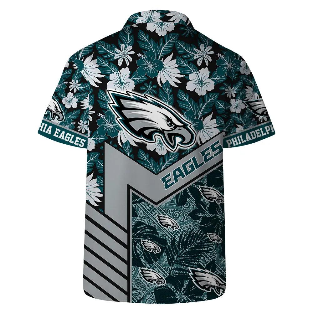 Philadelphia Eagles Team Logo Pattern Hibiscus Flower Hawaiian Shirt, NFL Hawaiian Shirt Moonbestprint