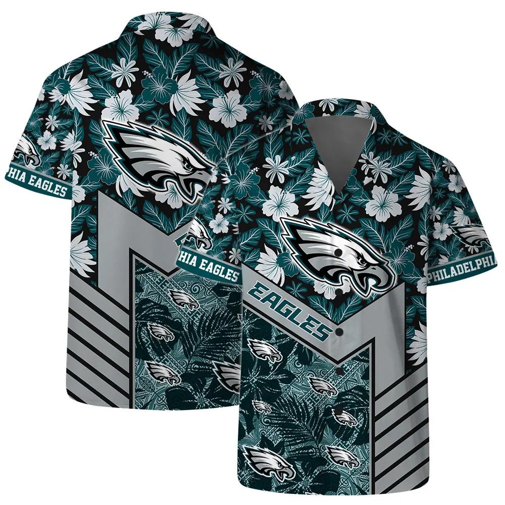 Philadelphia Eagles Team Logo Pattern Hibiscus Flower Hawaiian Shirt, NFL Hawaiian Shirt Moonbestprint
