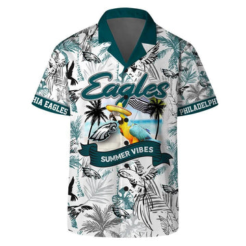 Philadelphia Eagles Team Logo Pattern Parrot Beach Hawaiian Shirt, NFL Hawaiian Shirt Moonbestprint