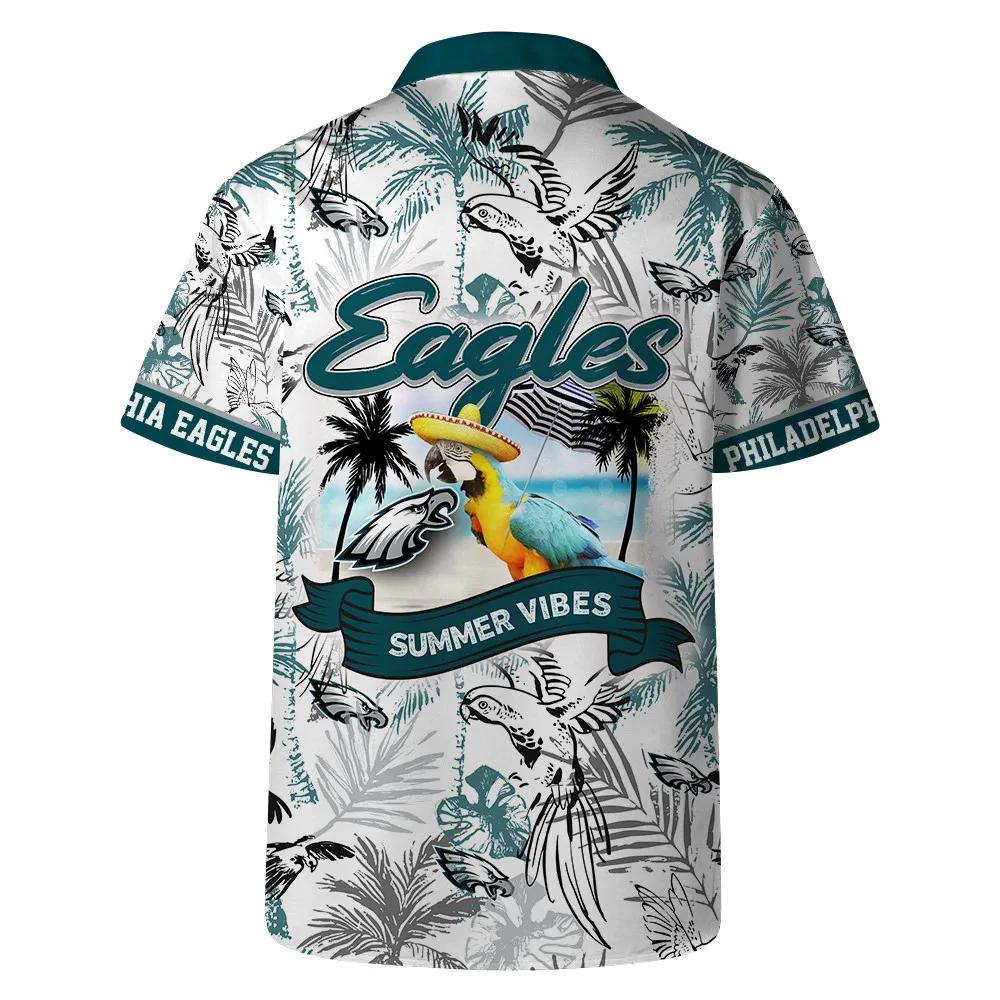 Philadelphia Eagles Team Logo Pattern Parrot Beach Hawaiian Shirt, NFL Hawaiian Shirt Moonbestprint