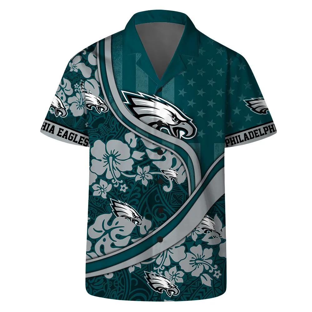 Philadelphia Eagles Team Logo Pattern US Flag Hawaiian Shirt, NFL Hawaiian Shirt Moonbestprint