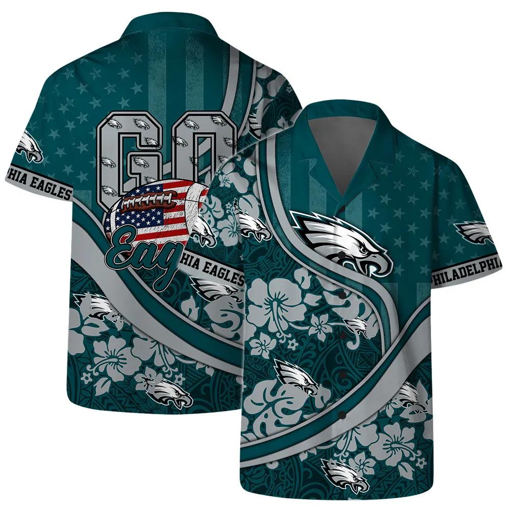 Philadelphia Eagles Team Logo Pattern US Flag Hawaiian Shirt, NFL Hawaiian Shirt Moonbestprint