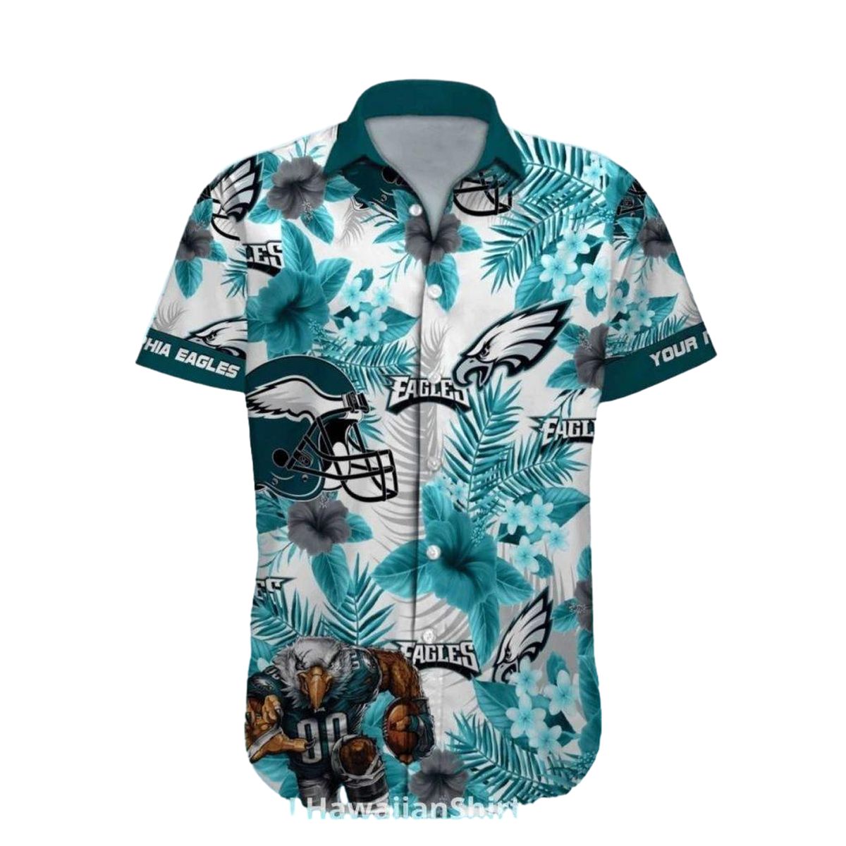 Philadelphia Eagles Logo Helmet Tropical Floral Hawaiian Shirt - Moonbestprint