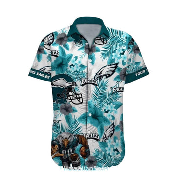 Philadelphia Eagles Logo Helmet Tropical Floral Hawaiian Shirt - Moonbestprint