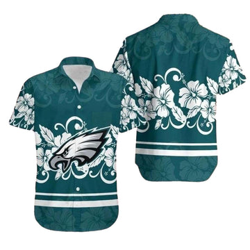 Philadelphia Eagles Tropical Hibiscus Flowers Hawaiian Shirt - Moonbestprint