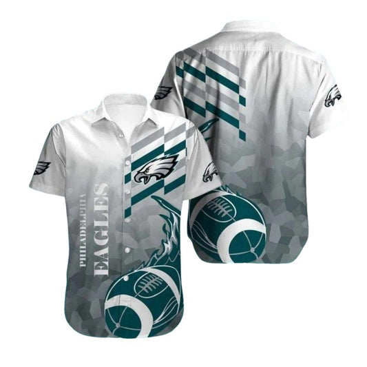 Philadelphia Eagles Ball Flame White And Teal Hawaiian Shirt - Moonbestprint