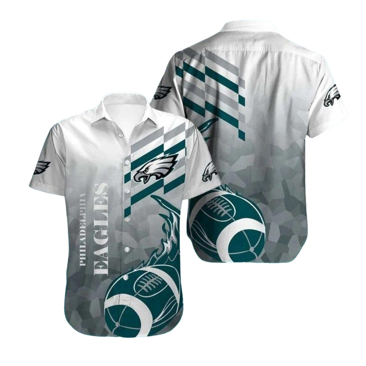 Philadelphia Eagles Ball Flame White And Teal Hawaiian Shirt - Moonbestprint
