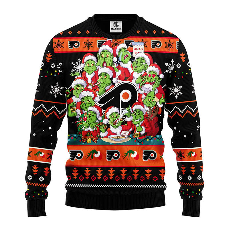 Philadelphia Flyers 12 Grinch Xmas Day Ugly Christmas Sweater Moonbestprint