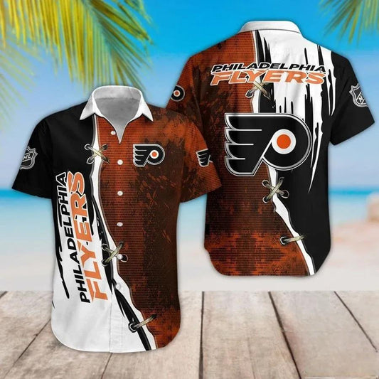 Philadelphia Flyers Dark Orange And Black Hawaiian Shirt, NHL Hawaiian Shirt Moonbestprint