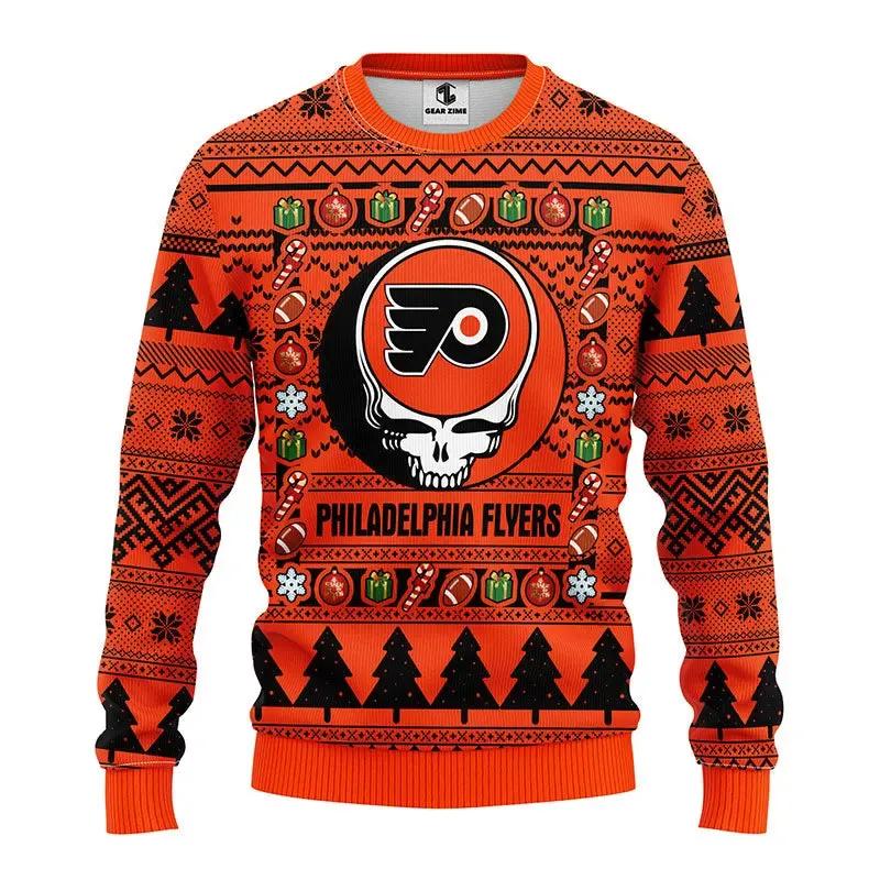 Philadelphia Flyers Grateful Dead Ugly Christmas Sweater, NHL Christmas Sweater Moonbestprint