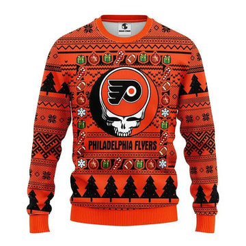 Philadelphia Flyers Grateful Dead Ugly Christmas Sweater, NHL Christmas Sweater Moonbestprint