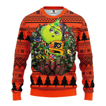 Philadelphia Flyers Grinch Hug Ugly Christmas Sweater Moonbestprint