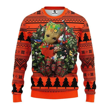 Philadelphia Flyers Groot Hug Ugly Christmas Sweater, NHL Christmas Sweater Moonbestprint