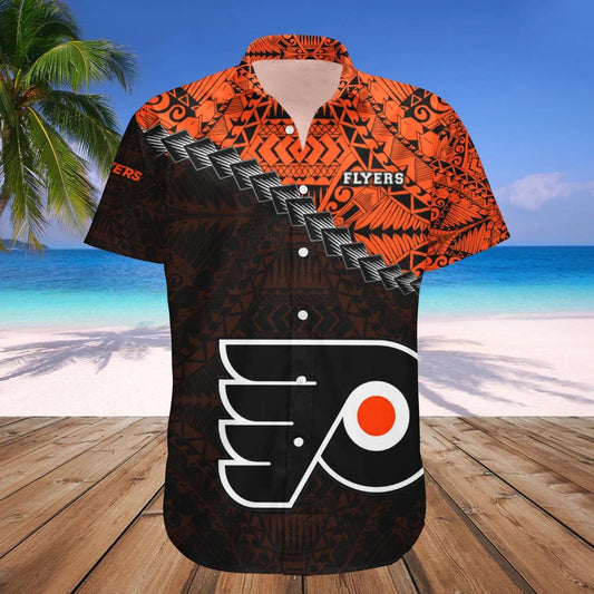 Philadelphia Flyers Hawaiian Shirt Grunge Polynesian Tattoo - NHL, NHL Hawaiian Shirt Moonbestprint