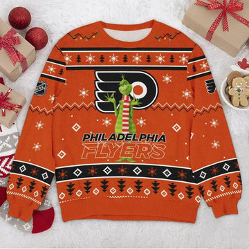 Philadelphia Flyers NHL Grinch Ugly Christmas Sweater, NHL Christmas Sweater Moonbestprint