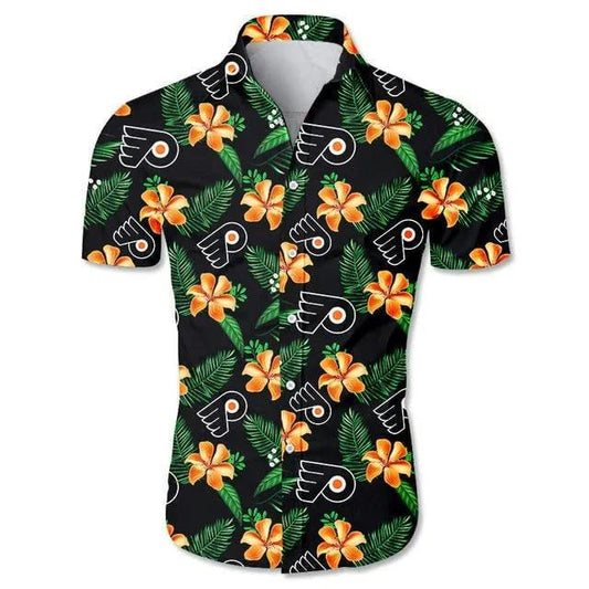 Philadelphia Flyers Orange Hibiscus Hawaiian Shirt, NHL Hawaiian Shirt Moonbestprint