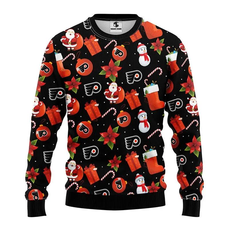 Philadelphia Flyers Santa Claus Snowman Ugly Christmas Sweater, NHL Christmas Sweater Moonbestprint