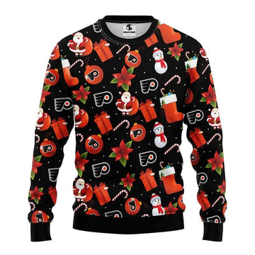 Philadelphia Flyers Santa Claus Snowman Ugly Christmas Sweater, NHL Christmas Sweater Moonbestprint