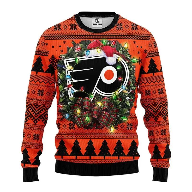 Philadelphia Flyers Santa Hat Ugly Christmas Sweater, NHL Christmas Sweater Moonbestprint