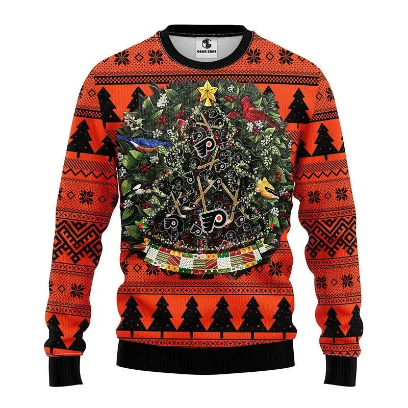 Philadelphia Flyers Tree Ball Ugly Christmas Sweater, NHL Christmas Sweater Moonbestprint
