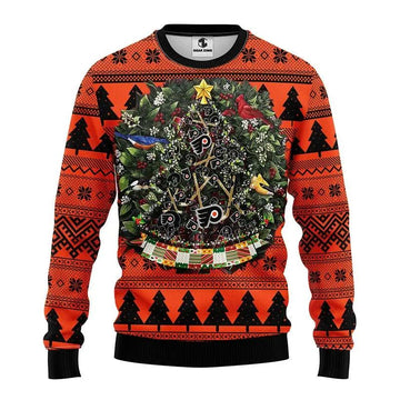 Philadelphia Flyers Tree Ball Ugly Christmas Sweater, NHL Christmas Sweater Moonbestprint
