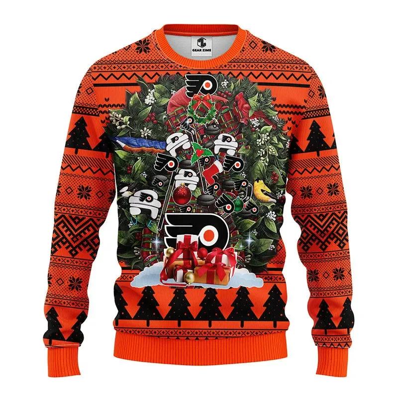 Philadelphia Flyers Tree Christmas Ugly Sweater, NHL Christmas Sweater Moonbestprint